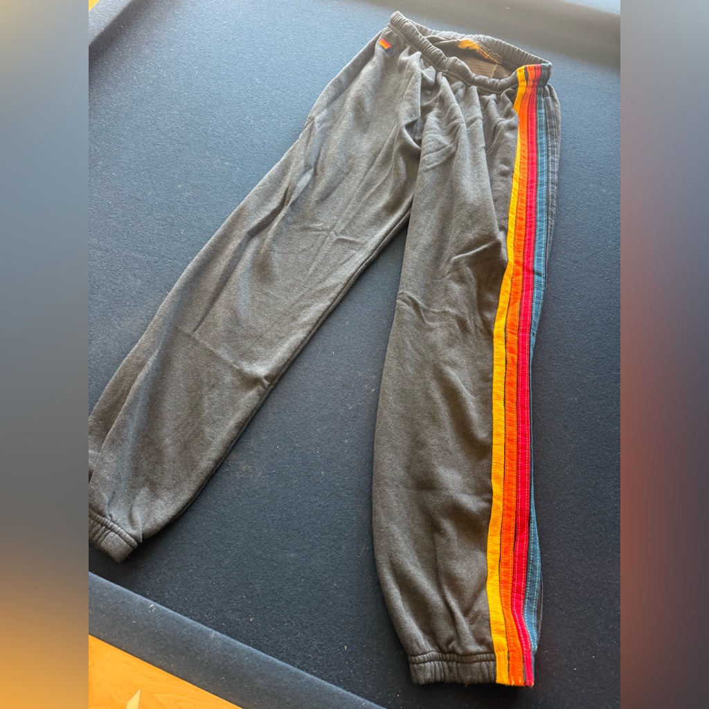 Aviator Nation Navy Blue Joggers/Sweats With Multicolor Stripe- Get A Great Deal